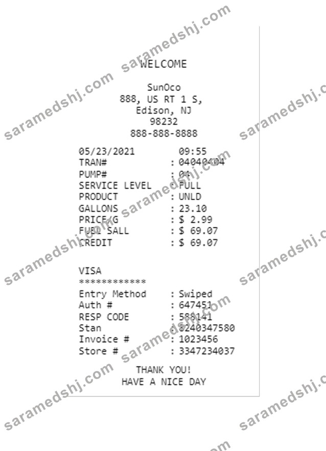 SUN0CO receipt
